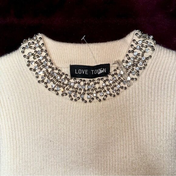 BRAND NEW - Love Token JEWELED NECKLINE SWEATER (size xs) boho casual statement - Picture 3 of 7